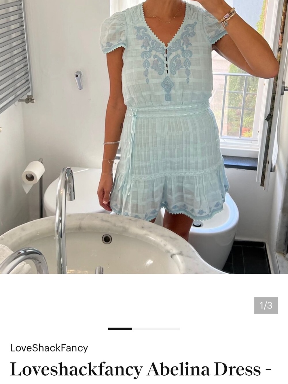 LoveShackFancy Pale Blue Embroidered Mini Dress